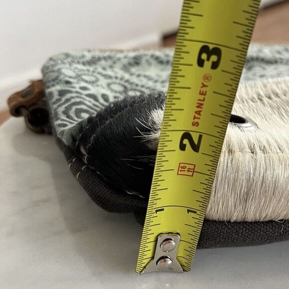 Myra Bag Floral‎ Canvas Leather Hairon Pouch Wristlet Small Bag Purse - Picture 11 of 11